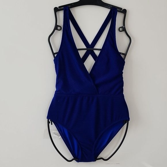 La Blanca Other - La Blanca Blue Ribbed V Cut Crossed High Back One Piece Bathing Suit 6.    21